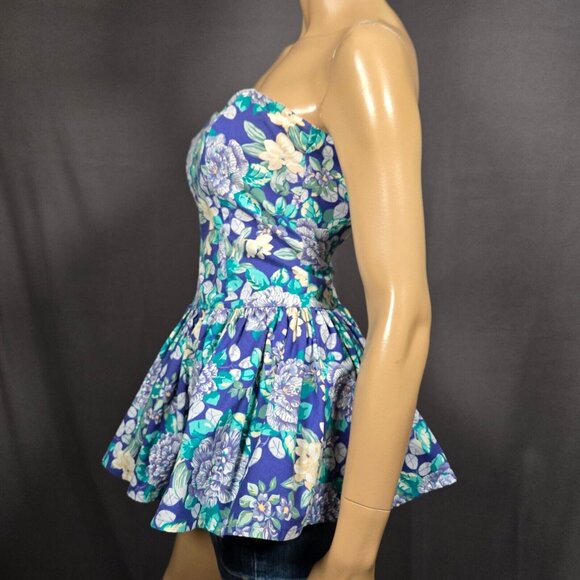 Vintage 80s Laura Ashley Blue Floral Peplum Top Size XS Upcycled Fairy Romantic - Picture 7 of 12